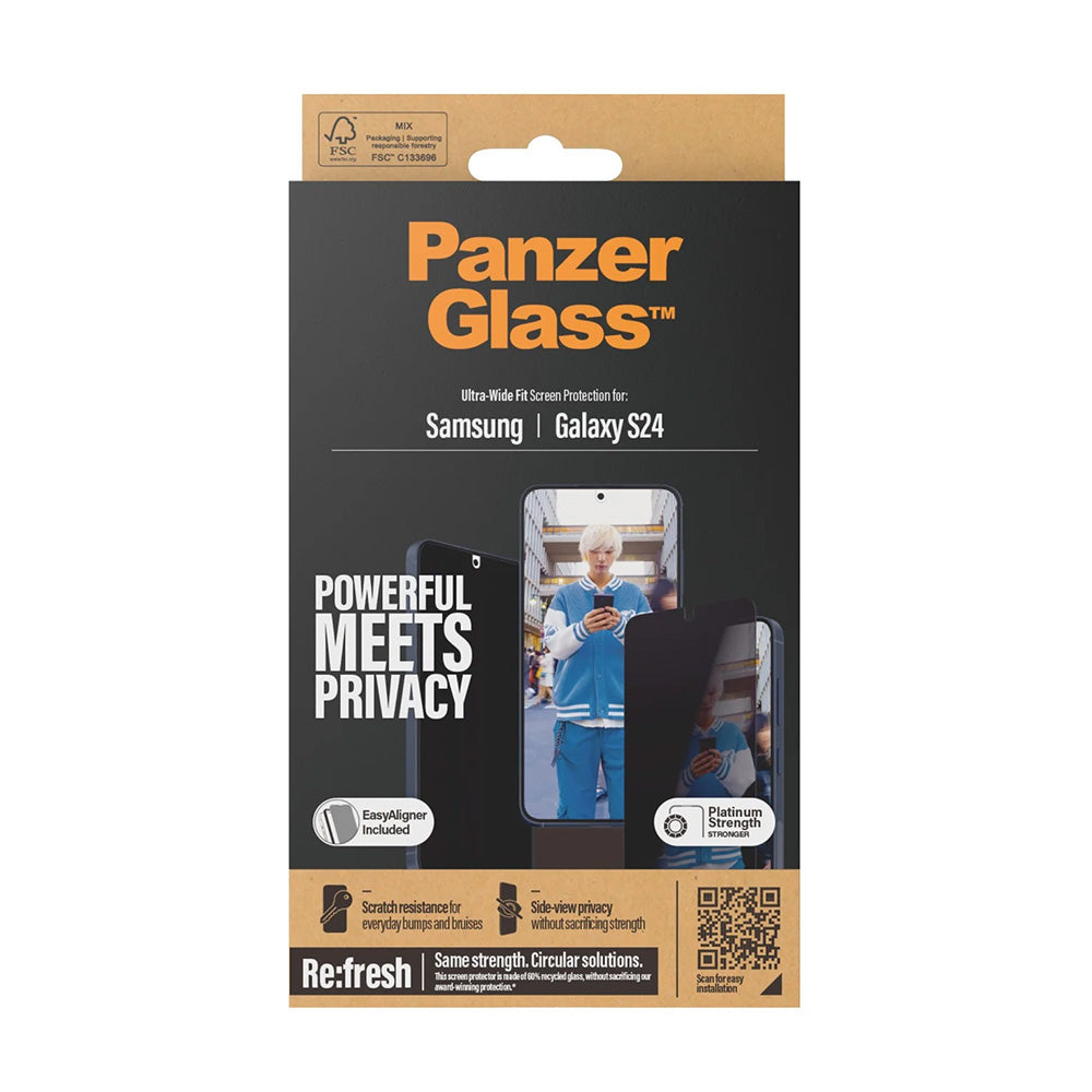 Folia ochronna do ekranu Privacy PanzerGlass Ultra-Wide Fit EasyAligner dla Samsung Galaxy S24 S921, Szkło Hartowane, Pełne Klejenie