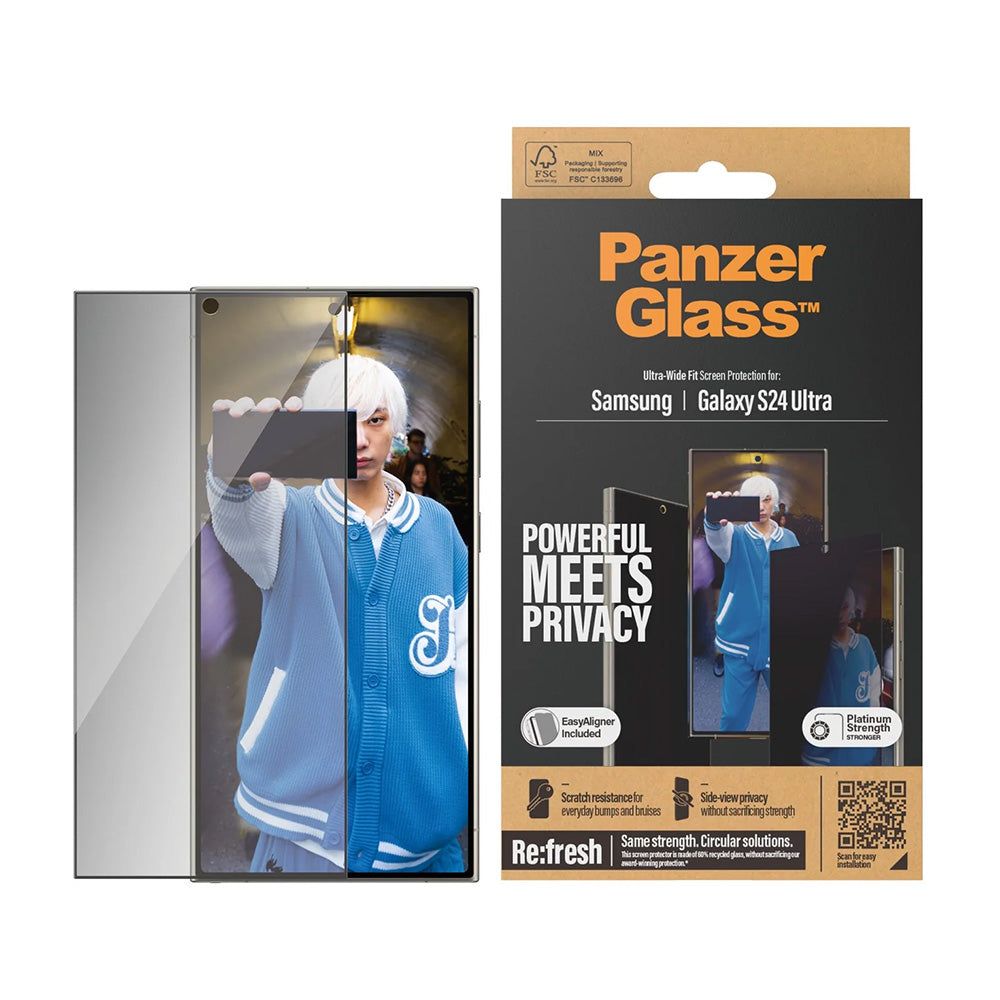 Folia ochronna do ekranu Privacy PanzerGlass Ultra-Wide Fit EasyAligner dla Samsung Galaxy S24 Ultra S928, Szkło Hartowane, Pełne Klejenie