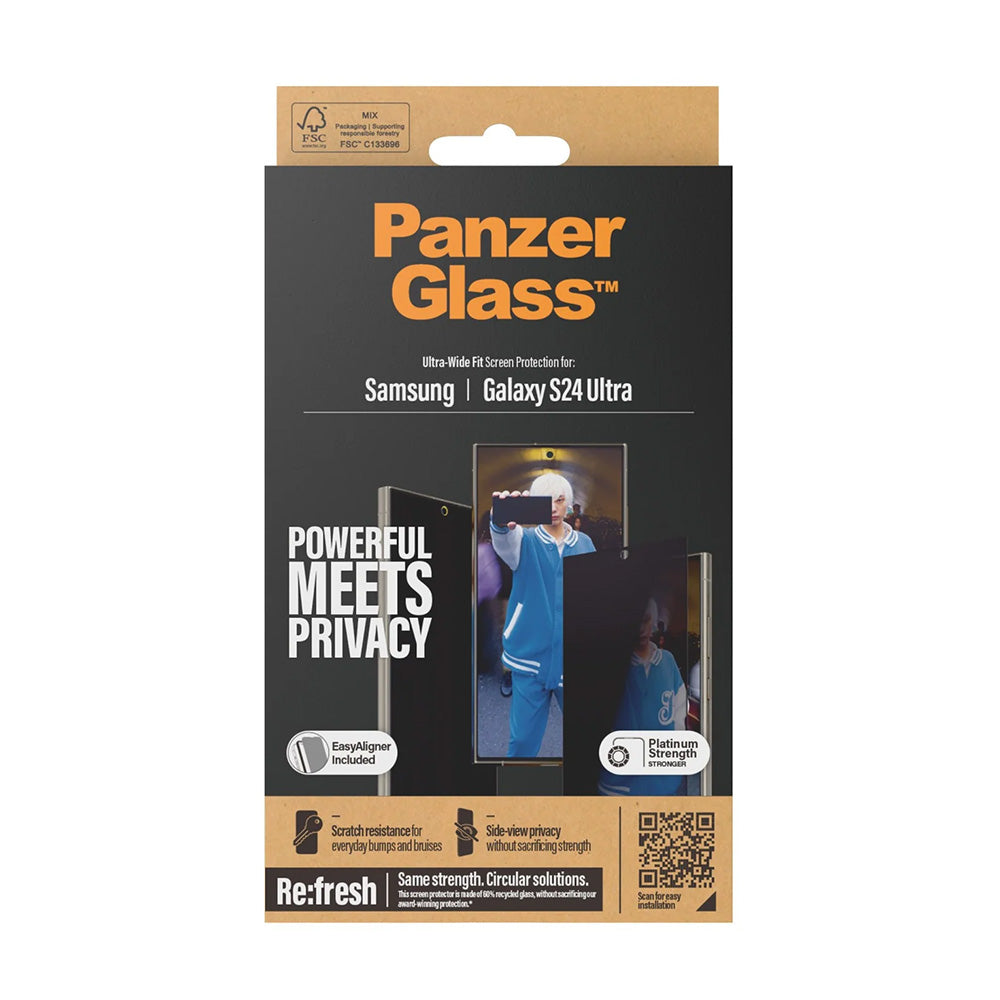 Folia ochronna do ekranu Privacy PanzerGlass Ultra-Wide Fit EasyAligner dla Samsung Galaxy S24 Ultra S928, Szkło Hartowane, Pełne Klejenie