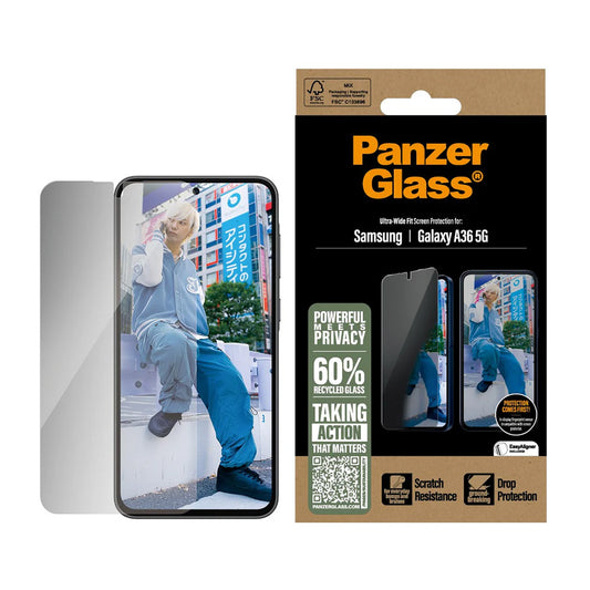 Folia ochronna do ekranu Privacy PanzerGlass Ultra-Wide Fit dla Samsung Galaxy A36 A366, Szkło Hartowane, Pełne Klejenie