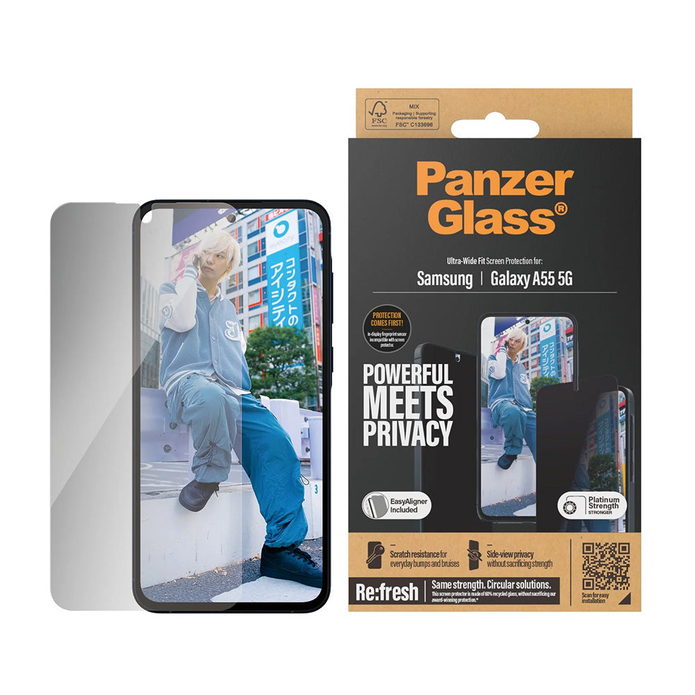 Folia ochronna Ecran Privacy PanzerGlass Ultra-Wide Fit do Samsung Galaxy A55 5G A556, Szkło Hartowane, Full Glue