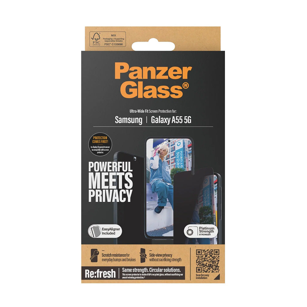 Folia ochronna Ecran Privacy PanzerGlass Ultra-Wide Fit do Samsung Galaxy A55 5G A556, Szkło Hartowane, Full Glue