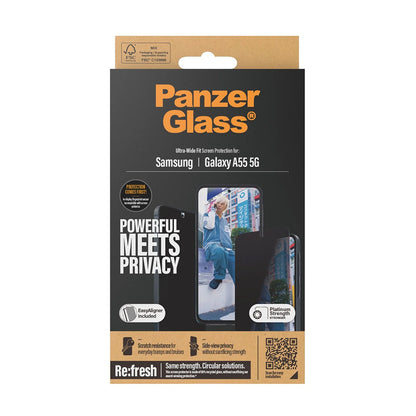 Folia ochronna Ecran Privacy PanzerGlass Ultra-Wide Fit do Samsung Galaxy A55 5G A556, Szkło Hartowane, Full Glue