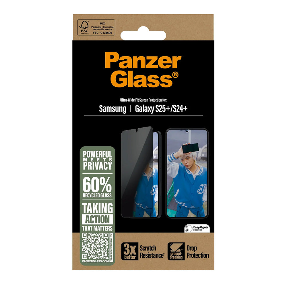 Folia ochronna do ekranu Privacy PanzerGlass Ultra-Wide Fit dla Samsung Galaxy S25+ S936 / S24+ S926, Szkło Hartowane, Pełne Klejenie