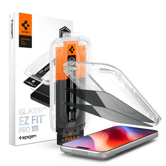 Folia ochronna na ekran Privacy Spigen GlastR EZ FIT Pro HD do Apple iPhone 18 Pro, szkło hartowane, pełna klej, zestaw 2 sztuki AGL12027