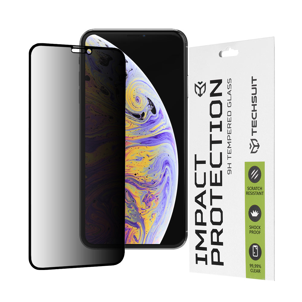 Privacy Techsuit Screen Protector Film for Apple iPhone 11 Pro Max / XS Max, Tempered Glass, Full Glue, 111D