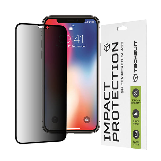 Folia ochronna na ekran Privacy Techsuit do Apple iPhone 11 Pro / XS / X, szkło hartowane, pełna warstwa kleju, 111D