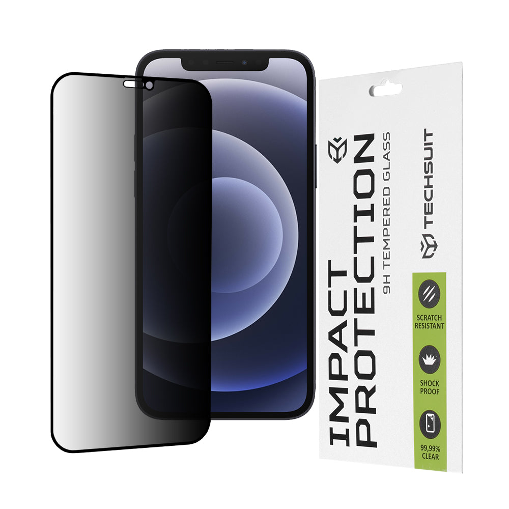 Folia ochronna na ekran Privacy Techsuit do Apple iPhone 12 / 12 Pro, szkło hartowane, pełna klej, 111D