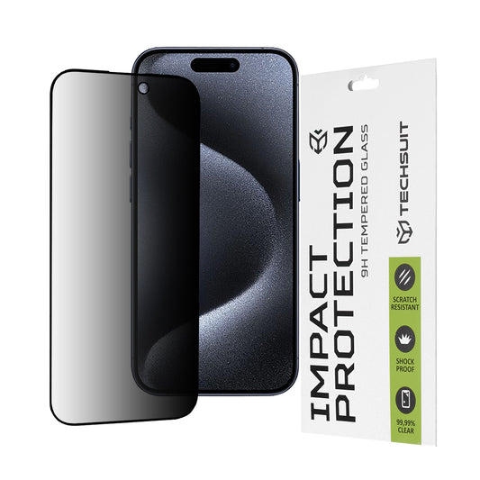 Folia ochronna na ekran Privacy Techsuit do Apple iPhone 15 Pro, szkło hartowane, pełna warstwa kleju, 111D