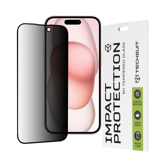 Folia ochronna na ekran Privacy Techsuit do Apple iPhone 16 / 15, szkło hartowane, pełna warstwa kleju, 111D