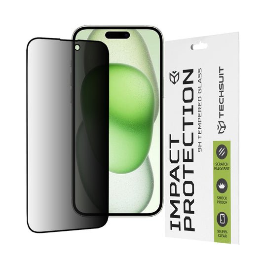 Folia ochronna na ekran Privacy Techsuit do Apple iPhone 16 Plus / 15 Plus, szkło hartowane, pełna warstwa kleju, 111D