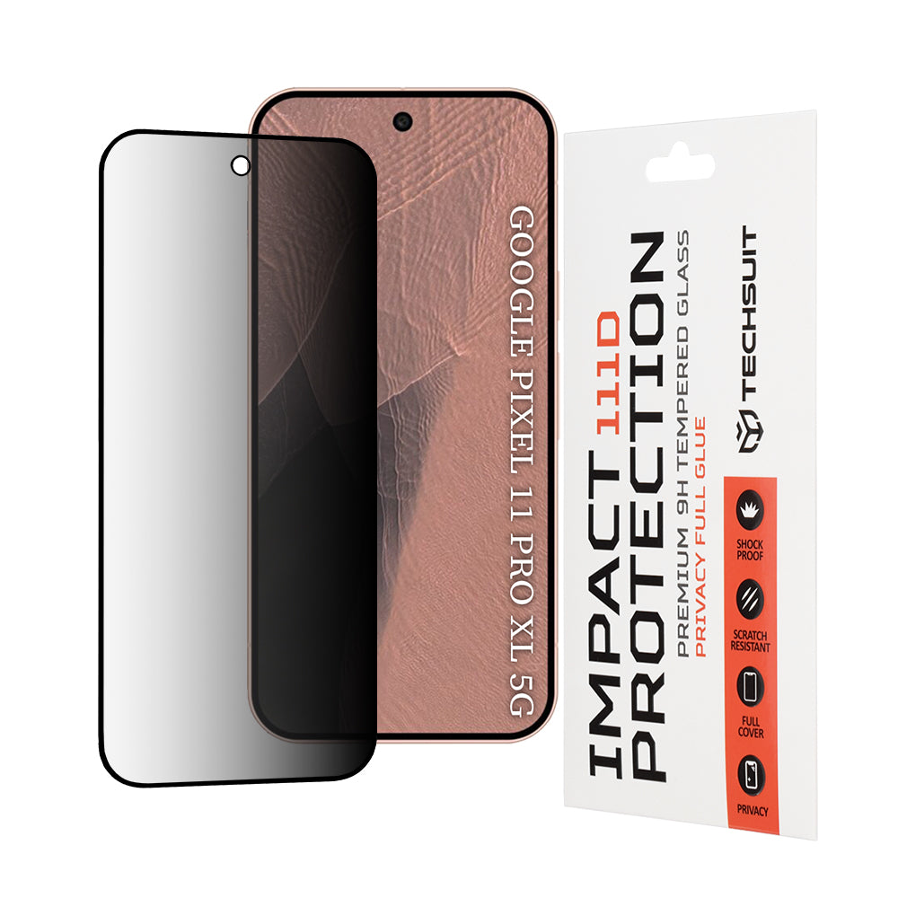 Folia ochronna na ekran Privacy Techsuit do Google Pixel 11 Pro XL, szkło hartowane, pełna warstwa kleju, 111D