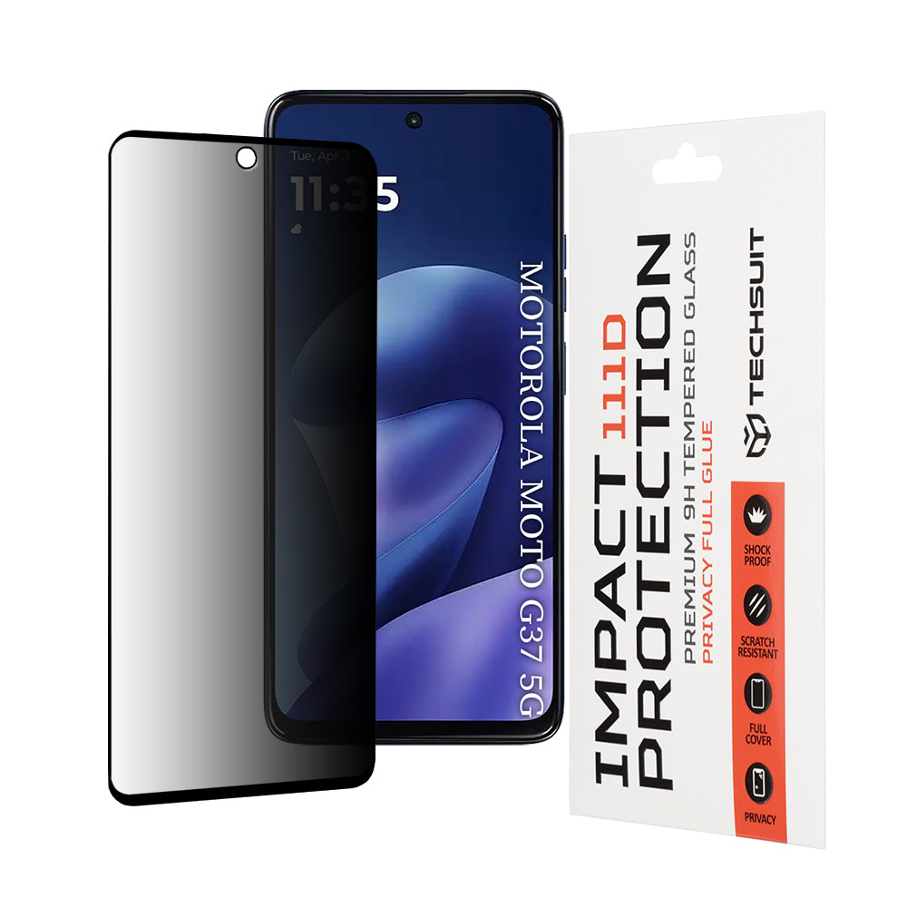 Folia ochronna na ekran Privacy Techsuit do Motorola Moto G47 / G37 Power / G37, szkło hartowane, pełna klej, 111D
