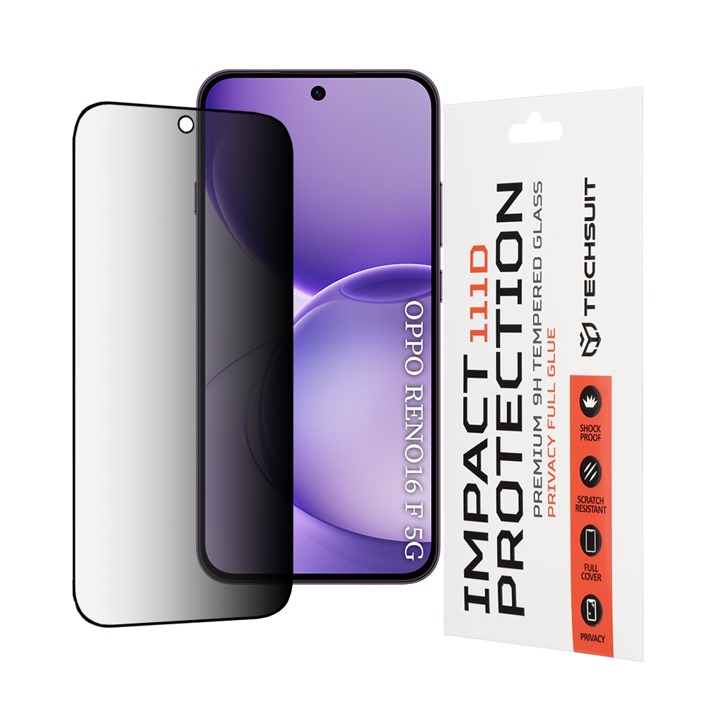 Privacy Techsuit Screen Protector for Oppo Reno16 F / Reno16 FS, Tempered Glass, Full Glue, 111D