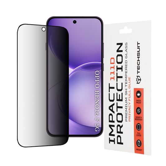 Privacy Techsuit Screen Protector for Oppo Reno16 F / Reno16 FS, Tempered Glass, Full Glue, 111D