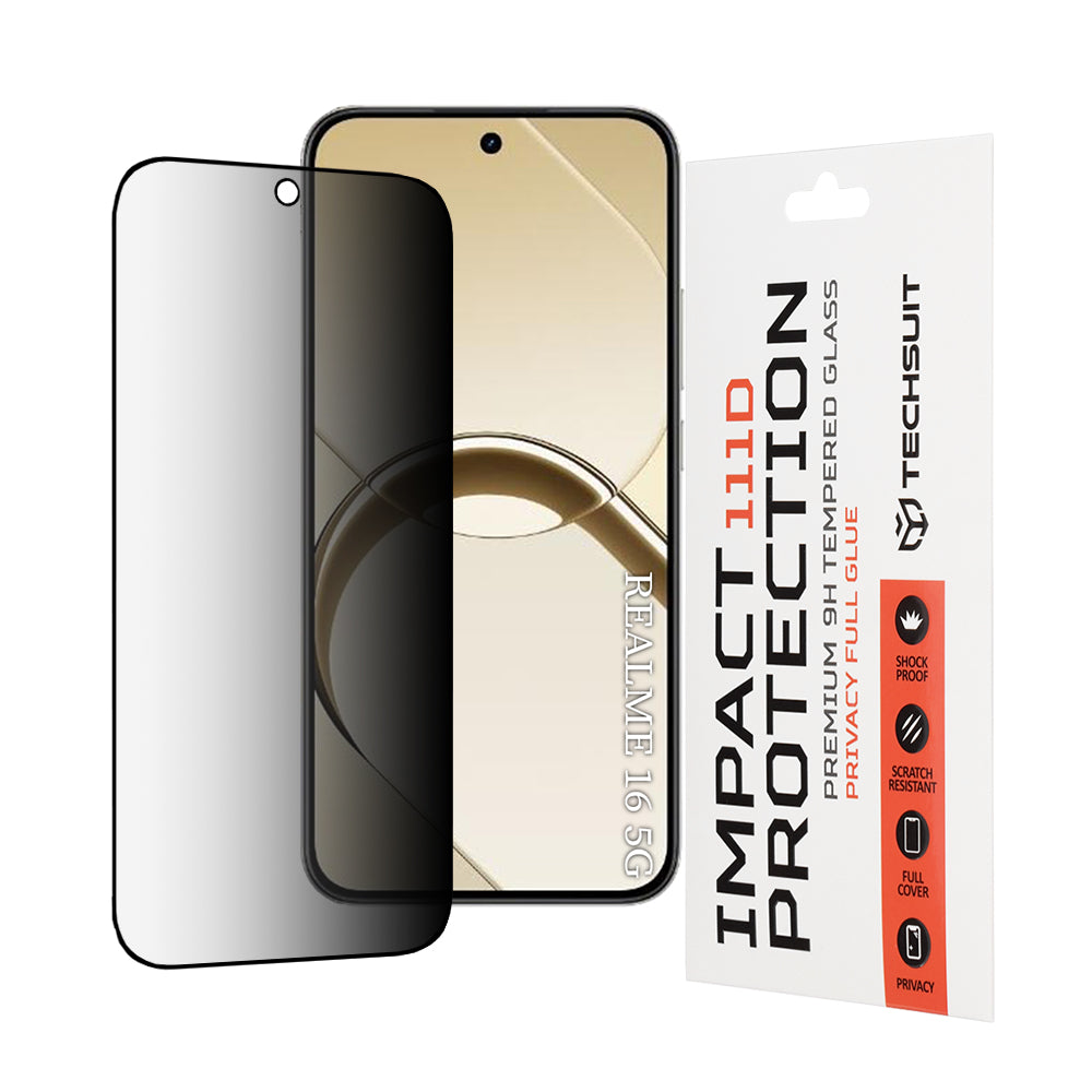 Folia ochronna na ekran Privacy Techsuit do Realme 16, szkło hartowane, pełna warstwa kleju, 111D