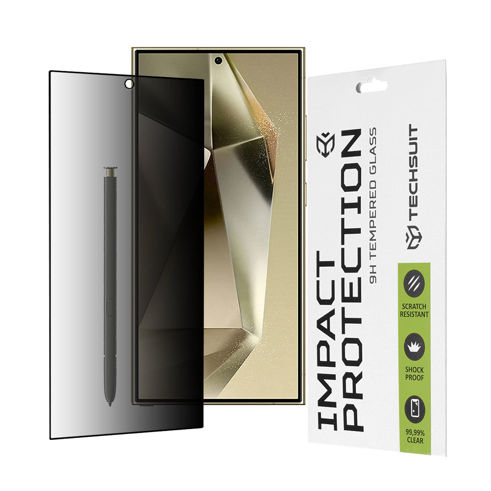 Folia ochronna na ekran Privacy Techsuit do Samsung Galaxy S24 Ultra S928, szkło hartowane, pełna warstwa kleju, 111D