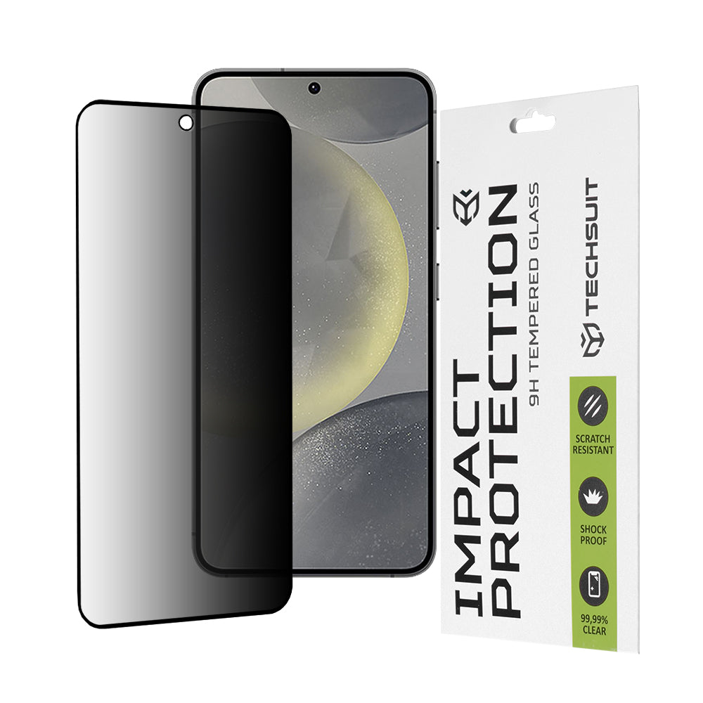Folia ochronna na ekran Privacy Techsuit do Samsung Galaxy S25 S931 / S24 S921, szkło hartowane, pełna warstwa kleju, 111D