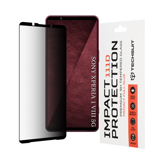 Folia ochronna na ekran Privacy Techsuit do Sony Xperia 1 VIII, szkło hartowane, pełna warstwa kleju, 111D