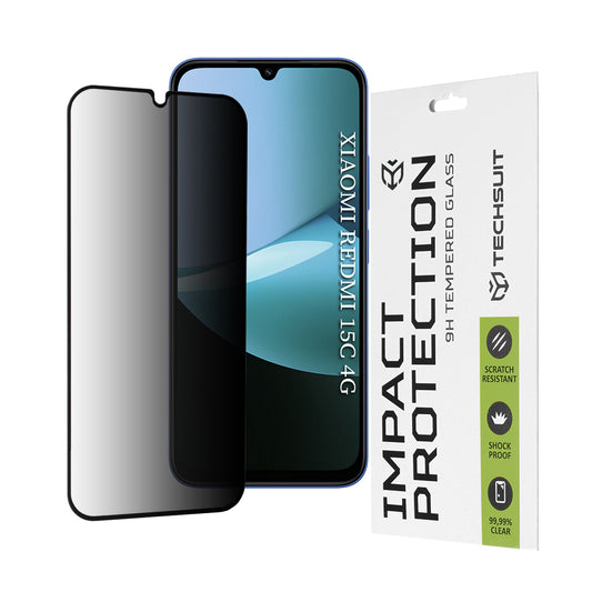 Folia ochronna na ekran Privacy Techsuit do Xiaomi Redmi 15C 5G / 15C 4G, szkło hartowane, pełna klej, 111D