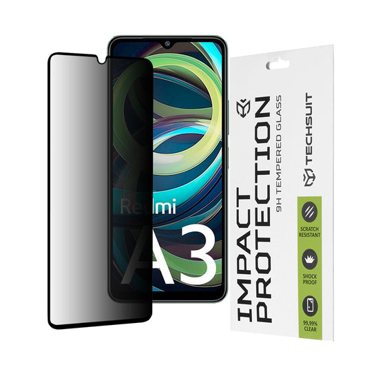 Folia ochronna na ekran Privacy Techsuit do Xiaomi Redmi A3x / A3, szkło hartowane, pełna warstwa kleju, 111D