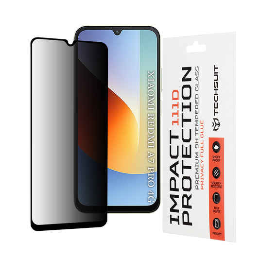 Folia ochronna na ekran Privacy Techsuit do Xiaomi Redmi A7 Pro 4G, szkło hartowane, pełna warstwa kleju, 111D