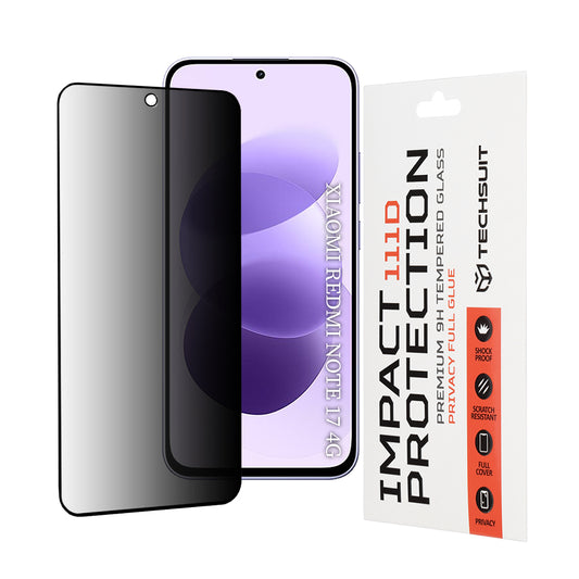Szkło ochronne na ekran Privacy Techsuit do Xiaomi Redmi Note 17 4G / Note 17 5G, szkło hartowane, Full Glue, 111D