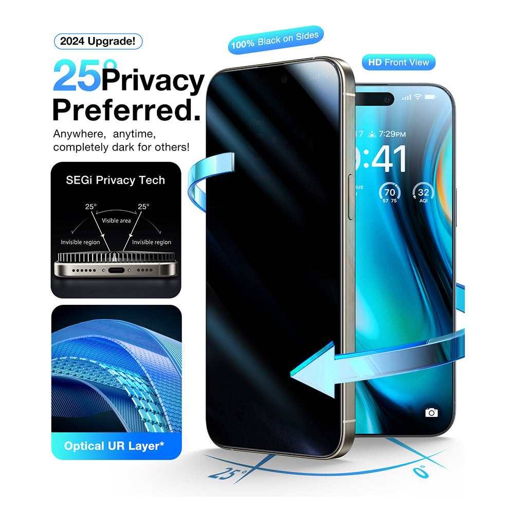 Folia ochronna na ekran Privacy Torras GlassGo Install Master dla Apple iPhone 16 Pro Max, szkło hartowane, pełna warstwa kleju