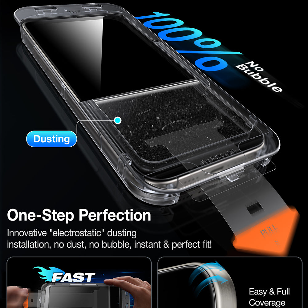 Folia ochronna na ekran Privacy Torras GlassGo Install Master dla Apple iPhone 16 Pro Max, szkło hartowane, pełna warstwa kleju