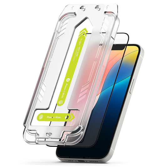 Folia ochronna na ekran Ringke Easy Slide do Apple iPhone 17e / 16e / 14 / 13 Pro, szkło hartowane, pełna klej, zestaw 2 sztuki, czarna