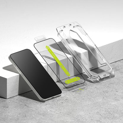 Folia ochronna na ekran Ringke Easy Slide do Apple iPhone 17e / 16e / 14 / 13 Pro, szkło hartowane, pełna klej, zestaw 2 sztuki, czarna