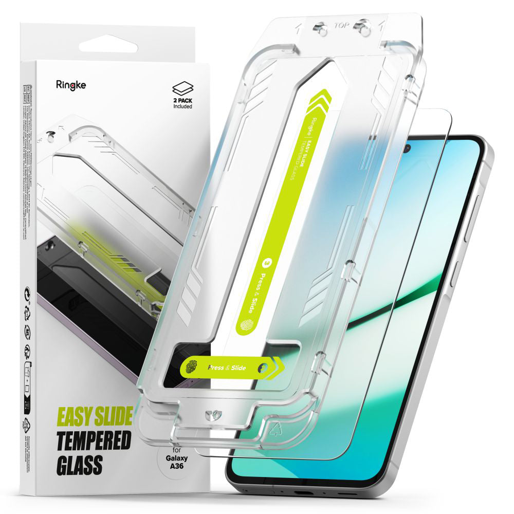 Folia ochronna na ekran Ringke Easy Slide do Samsung Galaxy A36 A366, szkło hartowane, pełna klej, zestaw 2 sztuki
