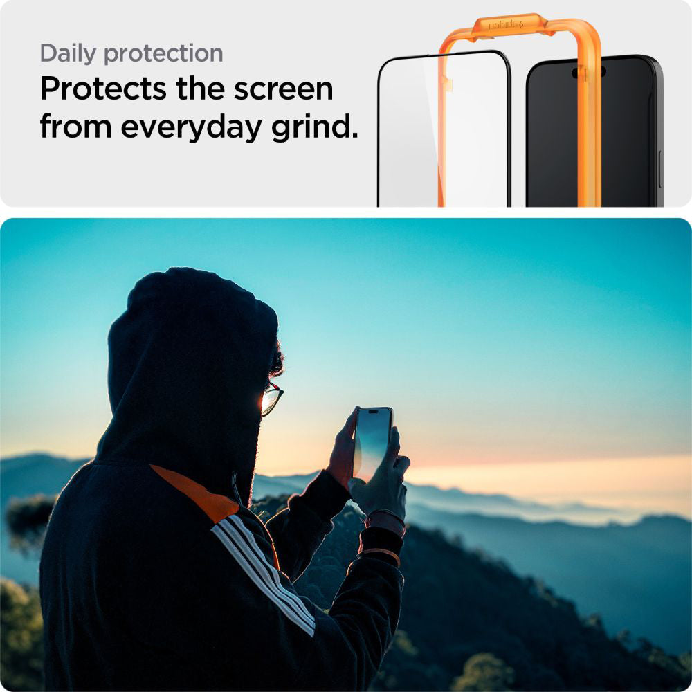 Folia ochronna na ekran Spigen GlastR Align Master dla Apple iPhone 15 Plus, Szkło Hartowane, Pełne Klejenie, Zestaw 2 sztuki, Czarna AGL06886