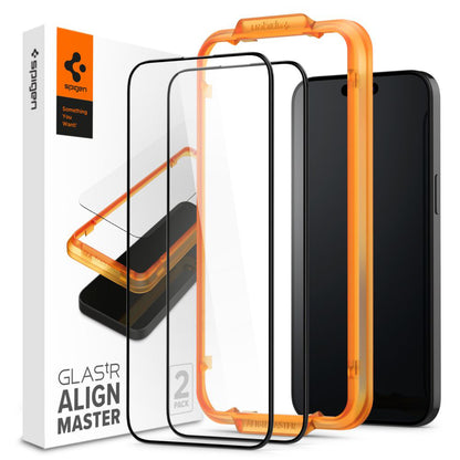 Folia ochronna na ekran Spigen GlastR Align Master dla Apple iPhone 15, Szkło Hartowane, Pełne Klejenie, Zestaw 2 sztuki, Czarna AGL06906