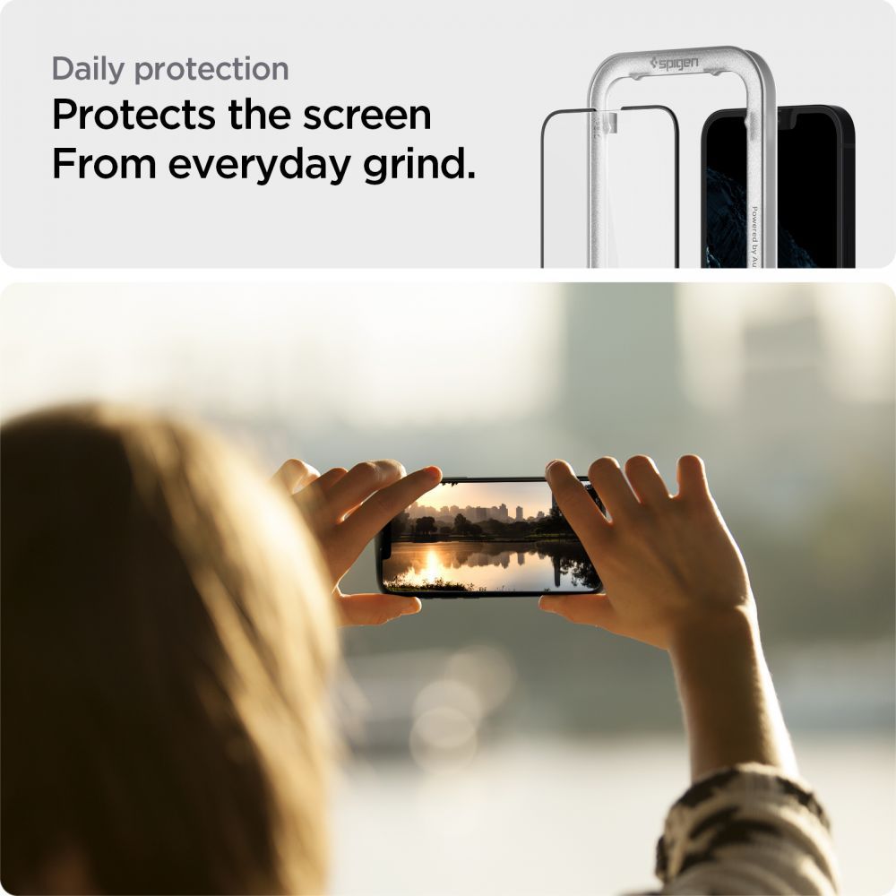 Spigen GlastR Align Master Screen Protector for Apple iPhone 17e / 16e / 14 / 13 Pro, Tempered Glass, Full Glue, Black AGL03725