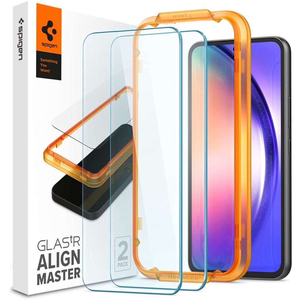 Folia ochronna na ekran Spigen GlastR Align Master do Samsung Galaxy A54 A546, szkło hartowane, pełna klej, zestaw 2 sztuki AGL05966
