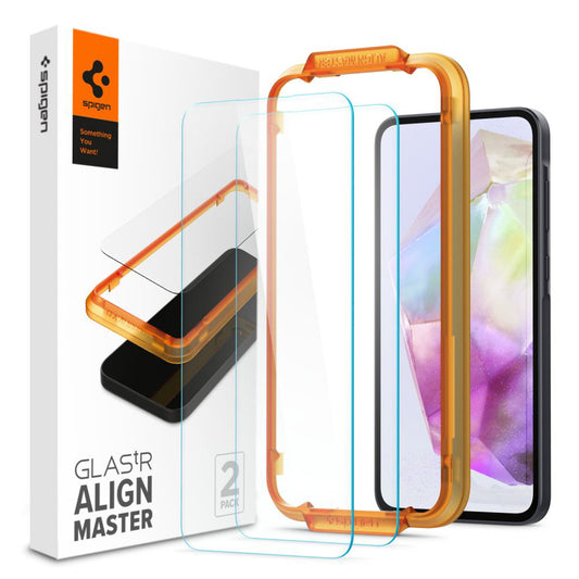 Folia ochronna na ekran Spigen GlastR Align Master dla Samsung Galaxy M35 / A35 5G A356, Szkło Hartowane, Pełne Klejenie, Zestaw 2 sztuki AGL07772