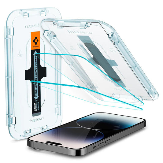Folia ochronna na ekran Spigen GlastR EZ FIT dla Apple iPhone 14 Pro, Szkło Hartowane, Pełne Klejenie, Zestaw 2 sztuki