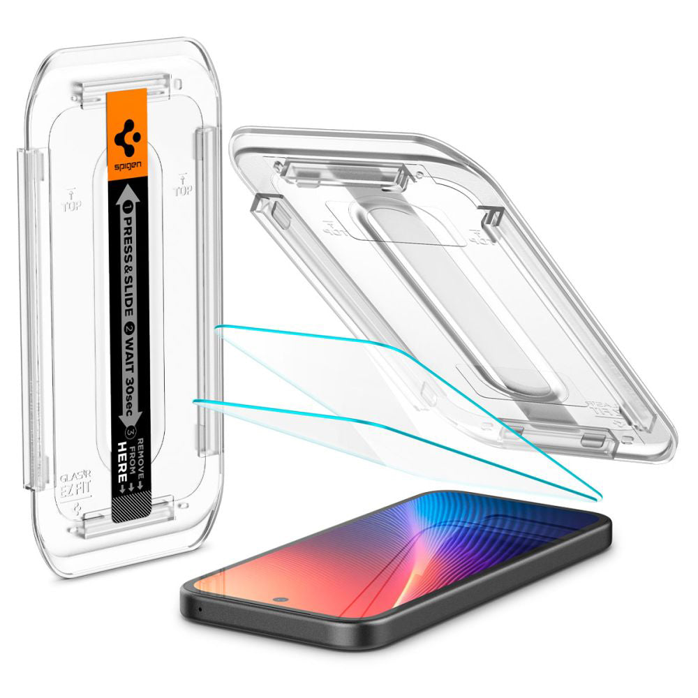 Folia ochronna na ekran Spigen GlastR EZ FIT dla Google Pixel 9a, Hartowane szkło, Pełne klejenie, Zestaw 2 sztuki AGL08938