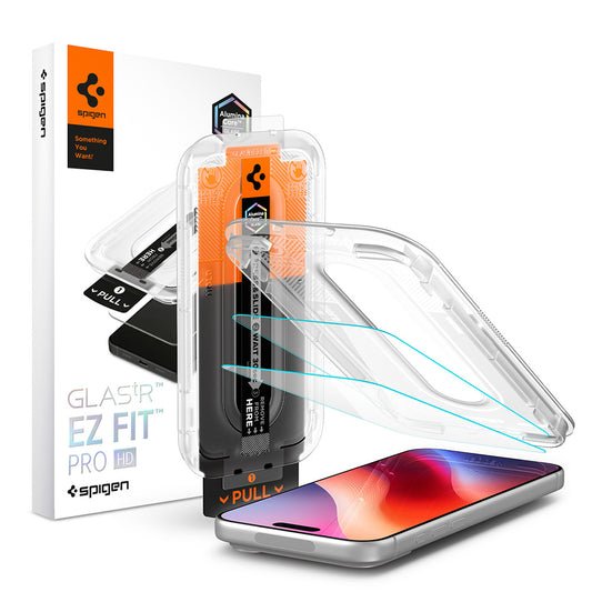 Folia ochronna na ekran Spigen GlastR EZ FIT Pro HD do Apple iPhone 18 Pro / 17 Pro / 17 / 16 Pro, szkło hartowane, pełna klej, zestaw 2 sztuki AGL12047