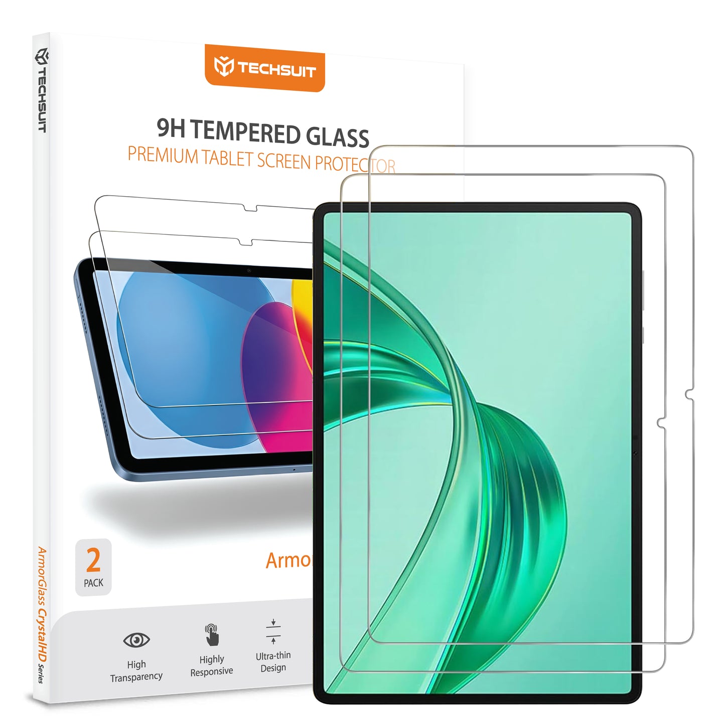 Folia ochronna na ekran Techsuit ArmorGlass CrystalHD dla Honor Pad X8a / Xiaomi Pad 6 / 6 Pro, Szkło Hartowane, Pełne Klejenie, Zestaw 2 sztuki