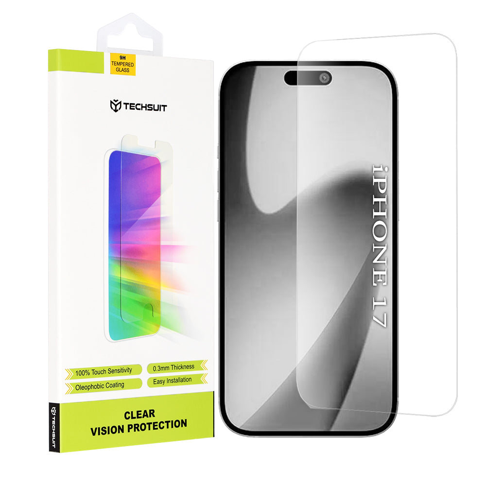 Folia ochronna na ekran Techsuit Clear Vision dla Apple iPhone 17, Hartowane szkło, Pełne klejenie