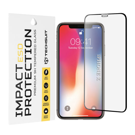 Folia ochronna na ekran Techsuit do Apple iPhone 11 Pro / XS / X, szkło hartowane, pełna klej, czarna