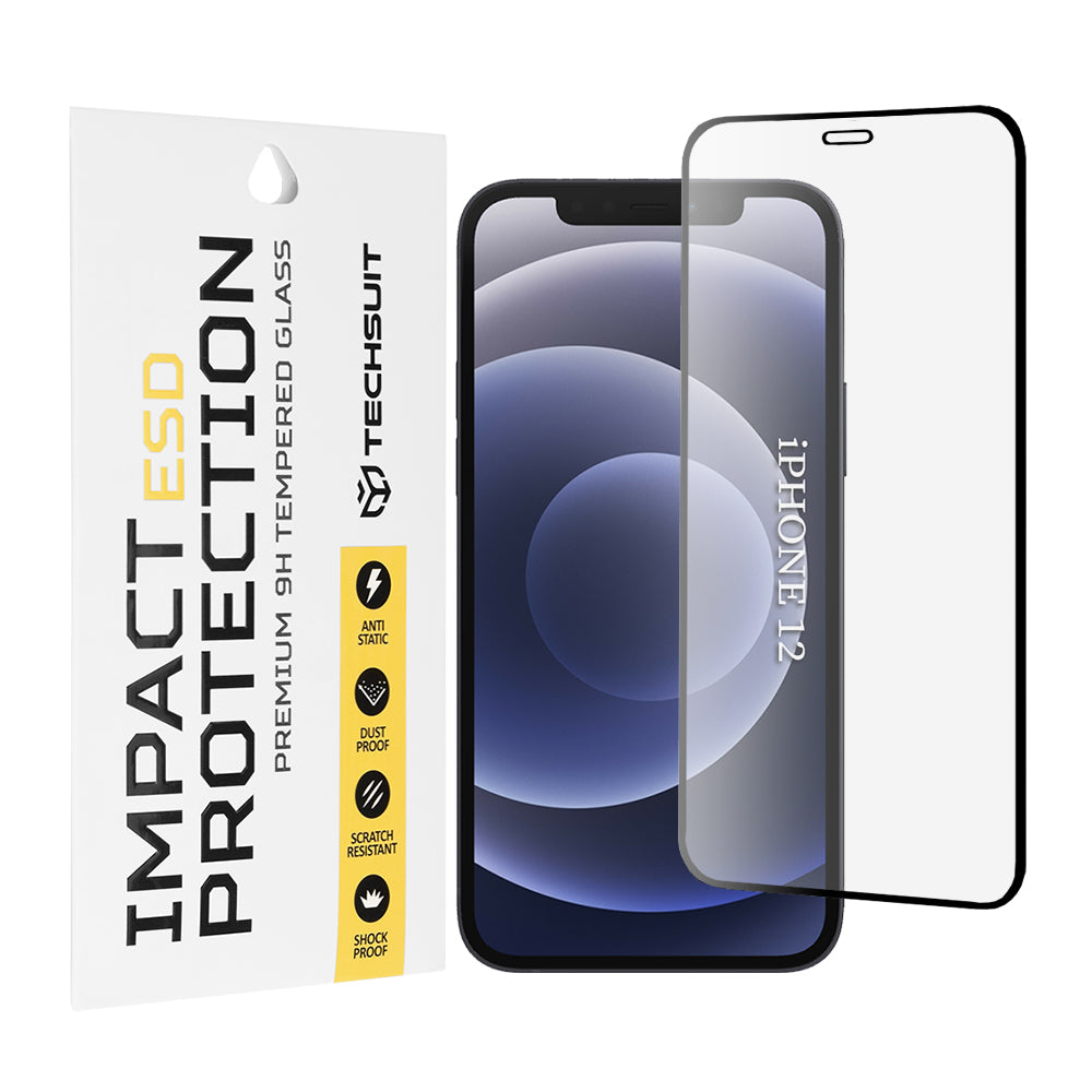 Folia ochronna na ekran Techsuit do Apple iPhone 12 / 12 Pro, szkło hartowane, pełna klej, czarna