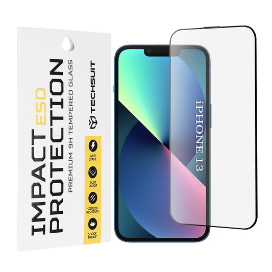 Folia ochronna na ekran Techsuit do Apple iPhone 14 / 13 Pro / 13, szkło hartowane, pełna klej, czarna