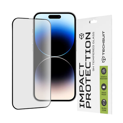 Techsuit Screen Protector Film for Apple iPhone 14 Pro, Tempered Glass, Full Glue, 111D, Black