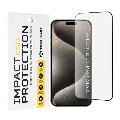 Techsuit Screen Protector Film for Apple iPhone 15 Pro Max, Tempered Glass, Full Glue, Black