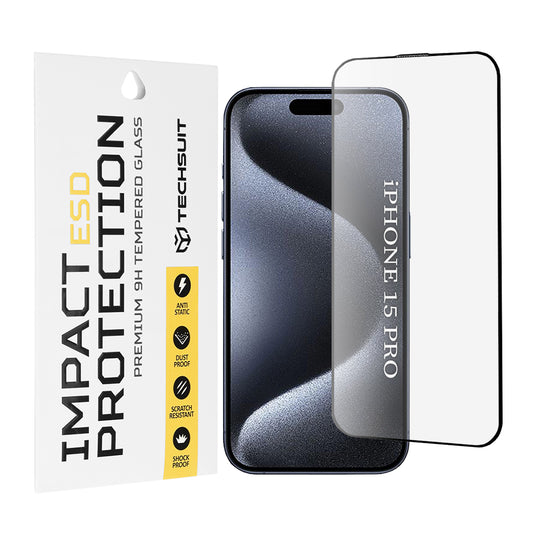 Folia ochronna na ekran Techsuit do Apple iPhone 15 Pro, szkło hartowane, pełna klej, czarna