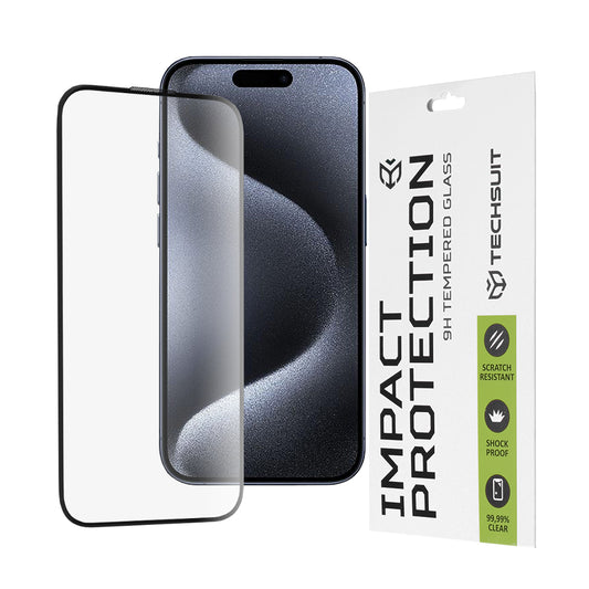 Folia ochronna na ekran Techsuit do Apple iPhone 16 / 15 Pro, szkło hartowane, Full Glue, 111D, czarna