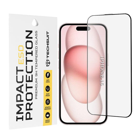 Folia ochronna na ekran Techsuit do Apple iPhone 16 / 15, szkło hartowane, pełna klej, czarna